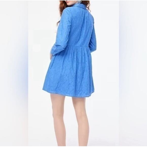 J. Crew Eyelet Button Up Long Sleeve Dress Size 4 Blue - Picture 4 of 10